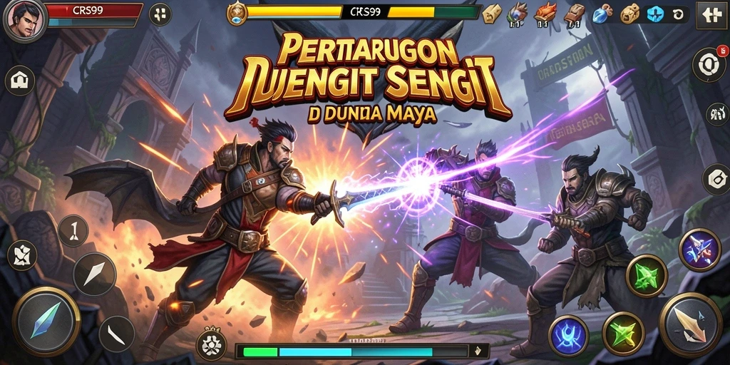 Screenshot utama CRS99 menunjukkan aksi pertarungan yang intens.