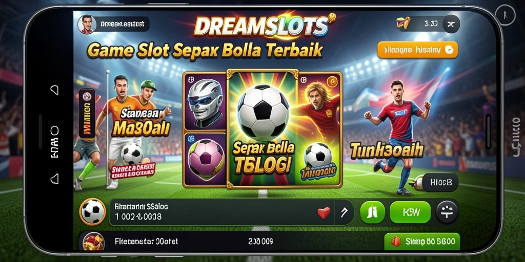 Tampilan gameplay <strong>DREAMSLOTS</strong> dengan fitur slot bertema sepak bola.