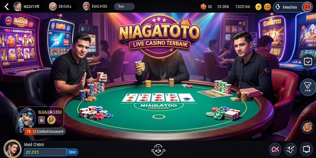Screenshoot gameplay Live Casino yang menampilkan dealer dan interaksi pemain.