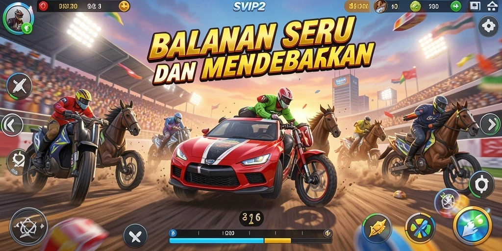 Tampilan seru balapan di SVIP2 dengan mobil cepat dan lintasan menantang.