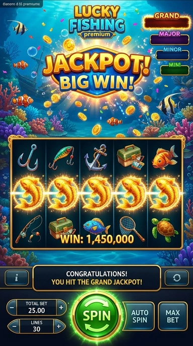 Tampilan antarmuka pengguna luckyfishing yang sederhana dan intuitif.
